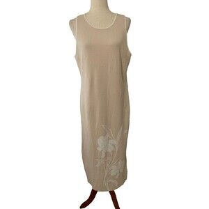 Cynthia Rowley Women’s Sleeveless Maxi Dress Size L Beige Floral Knit Minimalist